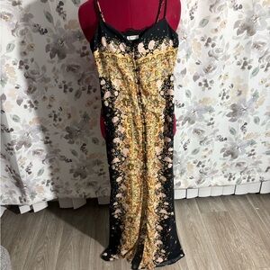 Anthropologie Black and Gold Floral Slip Dress